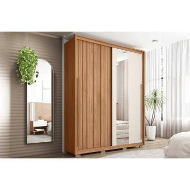 Imagem de Guarda Roupa Solteiro 2 Portas de Correr (1 Ripada e 1 c/ Espelho) e 3 Gavetas Moviment 1.8 Lux Flex Freijo/Off White ou Sued - Caemmun