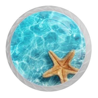 Imagem de 4 maçanetas de armários estrela do mar concha praia oceano, puxadores redondos para gavetas, cômodas, armários, puxadores para cozinha, armário, guarda-roupa, móveis, armário de 35 mm