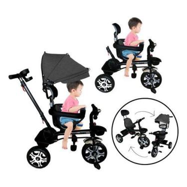 Imagem de Triciclo Carrinho Infantil Empurrador Cestinha Pedal Preto - Importway