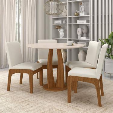 Imagem de Mesa Redonda Houston 4 Cadeiras Estofadas Freijó/off/bouclé Off - M.a