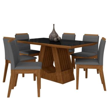 Imagem de Mesa Málaga 1,6 Com 6 Cadeiras Estofadas Freijó/pto/suede Cinza - M.a