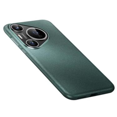 Imagem de HAO RIYLN Capa de couro genuíno para Huawei Pura 70 Ultra/70 Pro, capa fina de luxo antiqueda proteção de câmera minimalista estilo comercial, verde, 70 Ultra