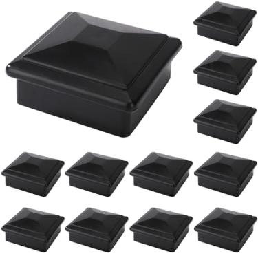 Imagem de Suprom Pacote com 12 tampas de poste de cerca 4x4 para haste de madeira verdadeira/real de 9,5 cm x 9,5 cm, feita de plástico PP rígido e contra desbotamento, evita que o poste rache e apodreça (preto