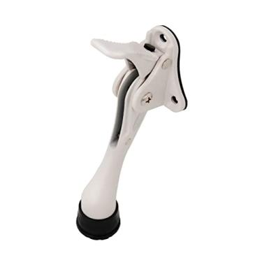 Imagem de CG PLUS Rolha de porta, tampa de porta de metal semiautomática de um toque, com ponta de borracha antiderrapante para pisos de madeira, concreto, azulejo e carpete (4" x 1 pacote, branco)