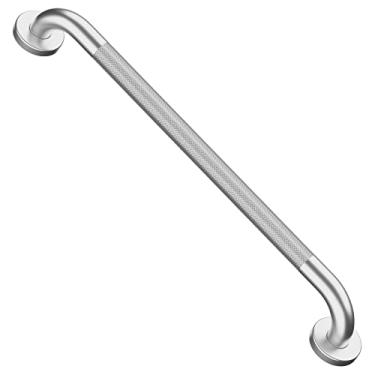 Imagem de Barras de apoio de chuveiro de níquel escovado de cetim 61 cm com aderência serrilhada antiderrapante, suporte de parede de aço inoxidável iMomwee, corrimão de equilíbrio de segurança para banheiro, deficientes idosos, alça de barra texturizada