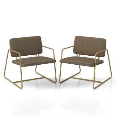 Imagem de Kit 2 Poltronas Estofadas Industrial Sintra Dourado/sd Capuccino - M.a