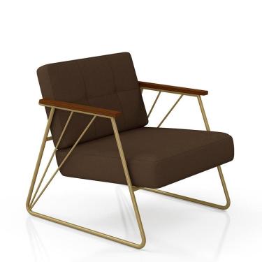 Imagem de Poltrona Estofada Columbia Estilo Industrial Dourado/sued Marrom - M.a