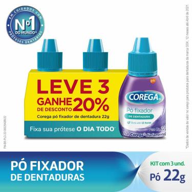 Imagem de Kit Corega Pó Fixador Leve 3 Ganhe 20% De Desconto