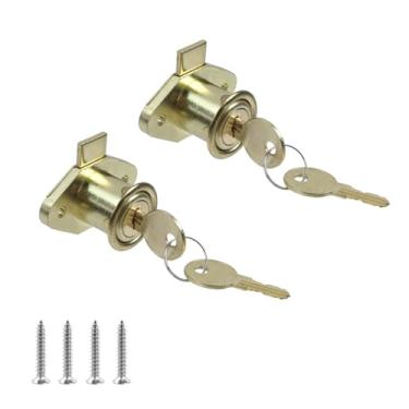 Imagem de Chinflly Fechadura de armário de mesa, gaveta dourada antiga Dreeser com chaves, pacote com 2