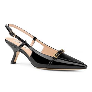 Imagem de Zzheels Sapato social feminino de 6 cm, salto gatinho, fechado, bico fino, salto agulha, Preto, 36