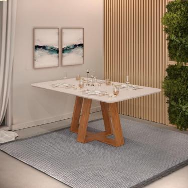 Imagem de Mesa de Jantar Retangular Tampo Sem Vidro 170x90 DJ Móveis Kiara Freijó Off White