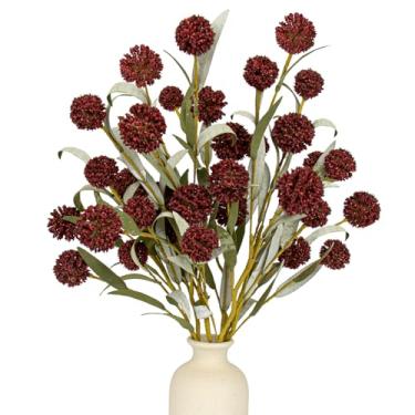 Imagem de Yawwind Bola de flores artificiais de 43 cm, 6 peças, buquê de crisântemo (vermelha)