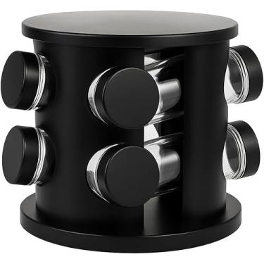 Imagem de Porta Temperos Giratório Com 6 Potes De Vidro Tampa Dosadora Cozinha (PRETO)