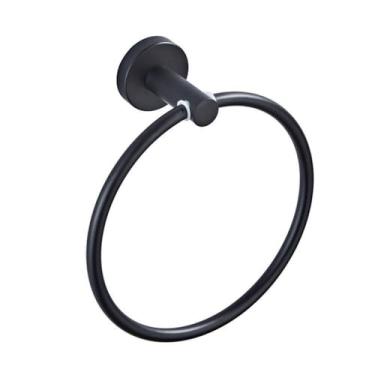 Imagem de Conjunto de banheiro de latão preto - barra de toalha com prateleira para secador de cabelo, suporte para papel higiênico, anel de toalha redondo