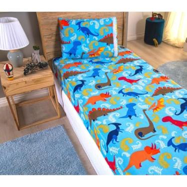 Imagem de Kit Jogo De Lençol Solteiro Com Elástico 2 Peças(Dino Azul)