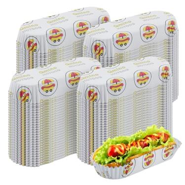 Imagem de Qmino 300 bandejas de cachorro-quente, bandejas de papel para comida de 15 cm, ecológicas, bandeja retangular canelada, para cachorro-quente, acessórios de carrinho de cachorro quente para viagem