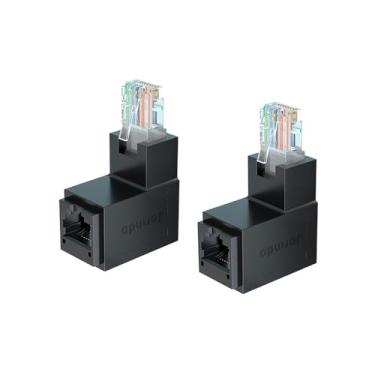 Imagem de Strhowill 2PCS 90-Degree Up Angle RJ45 Male to Female Adapter - Cat6 Shielded Ethernet Connector for Network Switch, Router, Office/Home Wiring