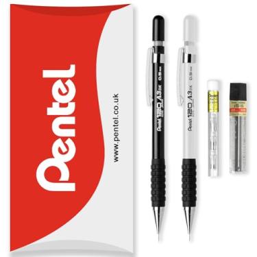 Imagem de Pentel Lapiseira automática série 120 A315 + refil de 12 HB + tubo de refis de borracha - na embalagem de travesseiro - 0,5 mm - pacote com 2 lápis, preto e branco