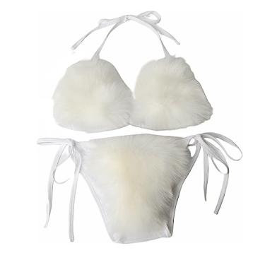 Imagem de Wome's Bikii Define Pele De Raposa Falsa Triagle Duas Peças Maiô Tie Side Sexy Swimwear, Red, One Size