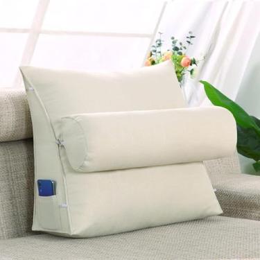 Imagem de Almofada De Leitura Ajustável,almofadas Lombares Triangulares Cunhas De Cama,almofada De Cintura De Sofá,com Almofada Redonda,usada Para Cama,sofá,l, Ivory White, 60 * 50 * 20cm (with round pillow)