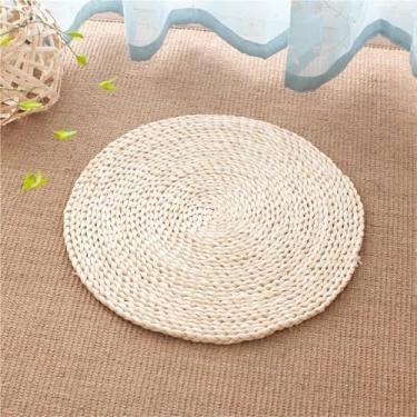 Imagem de 1 almofada trançada de juta redonda tecida à mão - cozinha, quarto, sala de estar, tapetes de entrada boho, fácil de limpar (02,45 cm))