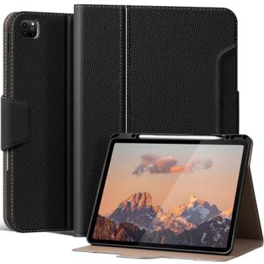 Imagem de XFYKJIN Capa para iPad Pro de 12,9 polegadas 6/5/4/3ª geração 2022/2021/2020/2018, capa fólio de couro inteligente com fivela com suporte para Apple Pencil integrado e despertar/hibernar automático e