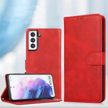 Imagem de HJZSZX Para Samsung Note 10 Lite Capa de couro magnética tipo carteira com suporte para cartão (para Samsung Note 10 Lite/vermelho)