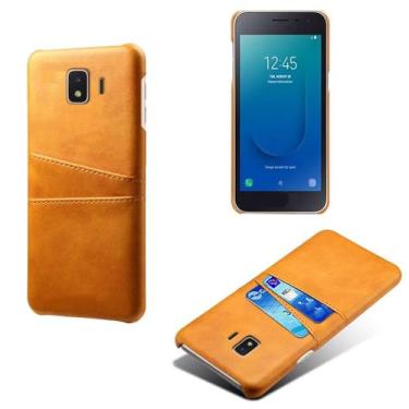 Imagem de Capas Compatível com Samsung Galaxy J2 CORE,Caso de couro PU-Tampa de telefone a prova de choque com 2 slots de cartão,Proteção anti-impressão digital e anti-gota-Yellow
