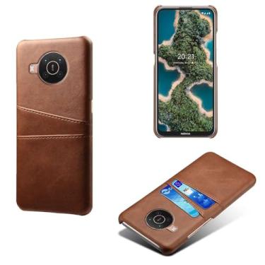 Imagem de Capas Compatível com Nokia X20,Caso de couro PU-Tampa de telefone a prova de choque com 2 slots de cartão,Proteção anti-impressão digital e anti-gota-Brown