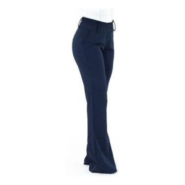 Imagem de Calça Social Flare K2b Feminina Alfaiataria Boca Larga Botão - dom, Az