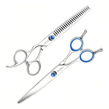 Imagem de Tesoura profissional de 7,5 pol. para tosa de cães, conjunto de tesouras de aço VG10 para animais de estimação, para tosa de cães e gatos ou em casa, com cabo ergonômico