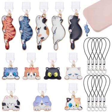 Imagem de FREEBLOSS 12 peças de berloque de plugue de poeira para gatos compatível com porta de carregamento tipo C, plugues de poeira móveis, lindos pingentes de telefone com 12 cordões, presente para amantes