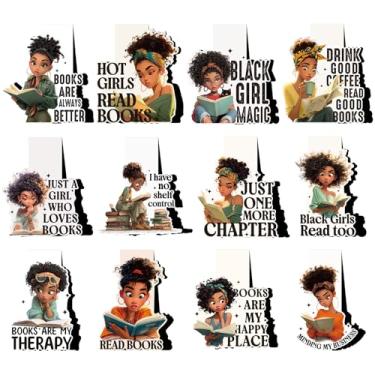 Imagem de Berirexrion Marcador de livro para meninas negras – Marcador magnético para mulheres afro-americanas, 12 peças, marcadores de página para amantes de livros, estudantes, professores, escola, presente
