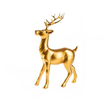 Imagem de Resina Sika Cervo Escultura Ornamento Decorativo de Natal Estatuetas Colecionáveis Loja Escritório Casa Armário de Entrada Decoração Artesanato (Suporte Dourado)