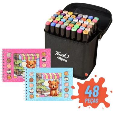 Imagem de Kit Canetinhas 48 Cores Touch Mais Livro Capa Dura Colorir Brilhante -