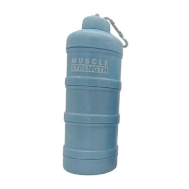 Imagem de WeiLaiKeQi Recipiente de proteína em pó para viagem, dispensador de proteína em pó empilhável portátil com mosquetões para exercícios, fitness, academia e, Azul