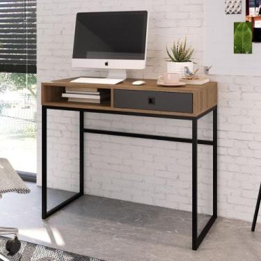 Imagem de Mesa Escrivaninha Industrial 90cm 1 Gaveta Ivis Grafite/Mel Z54 - Mpoz