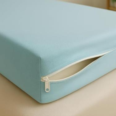 Imagem de Capa de Colchão Queen em Malha com Zíper – Tecido Gel Confortável e Elástico 30 cm (verde água)