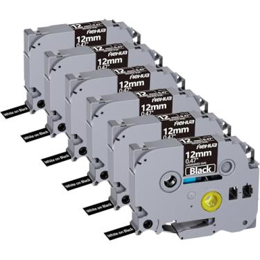 Imagem de Hehua Fita de substituição de etiqueta compatível para Brother TZe Tape 12 mm 0,47 laminada TZe-335 TZe335 Fita para rotulador PT-D210 PTH110 PT-D600 PT-H100 PT-D200 PT-D400 PT1280 (branco sobre preto, pacote com 6)