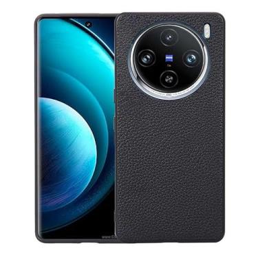 Imagem de Capas Compatível com VIVO X100 PRO,Design de grão levantado de superfície,Proteção contra queda,Anti impressão digital,Anti arranhões,Aparência de couro de imitação de plástico macio-Black