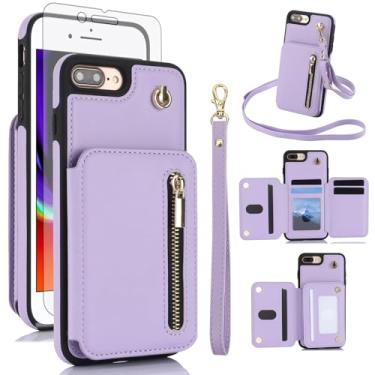 Imagem de Capa de celular para iPhone 7plus 8plus 7/8 Plus RFID carteira com zíper com protetor de tela, alça transversal, compartimento para cartão de crédito, suporte para celular i Phone7s 7s + 7+ 8s 8+