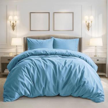Imagem de PUre Bedding Capa de edredom California King – conjunto de cama extra macio, inclui 1 capa de edredom Cal King 264 x 232 cm com fecho de zíper e 2 fronhas, edredom não incluído, azul celeste