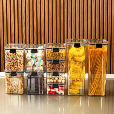 Imagem de Kit 10 Potes Herméticos Organizadores Empilháveis para Mantimentos - Pote Hermético BPA Free - Utensílios para Cozinha, Armário, Alimentos, Porta Mantimentos, Empilhável