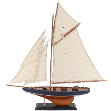 Imagem de NAUTIMALL Veleiro de Madeira 63,5 cm Modelo Columbia América's Cup Ship Nautical Yacht Vintage Rústico Decoração de Casa (Azul Vintage)