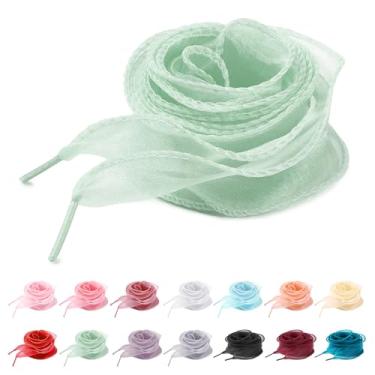 Imagem de UamGlsob Cadarços de seda de organza extravagantes de 4 cm para tênis femininos, lindos cadarços de fita de cetim transparente, cordões de fio de substituição, Verde, 47"/120cm