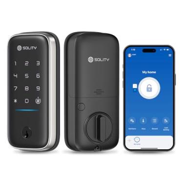 Imagem de Fechadura inteligente GT5K – Fechadura de porta de entrada sem chave com aplicativo, teclado e chave mecânica – habilitado para Wi-Fi, ANSI grau 3, compatível com Alexa e SmartThings – SOLITY (níquel