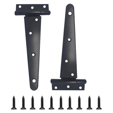 Imagem de bociloy 2 peças de dobradiças resistentes com alça em T de 20 cm, dobradiça de ferro rústico preto, dobradiças em T de portão à prova de ferrugem para galpões ao ar livre, portas de celeiro e cercas