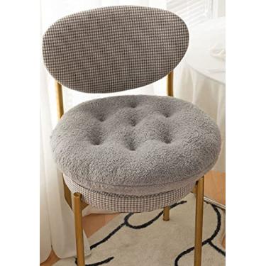 Imagem de Almofadas de cadeira de lã de cordeiro artificiais quadradas e redondas confortáveis, macias e fofas, almofadas de assento de pelúcia para meditação de escritório em casa (45 cm), cinza redondo)