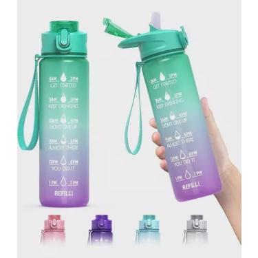 Imagem de Garrafa Água Galão 1L Squeeze Academia Escola Antivazamento com Adesivos envio em cores sortidas