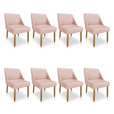 Imagem de Kit 08 Cadeiras Poltona Juliana Suede Rosa Bebê Pés Palito Castanho - Pallazio
